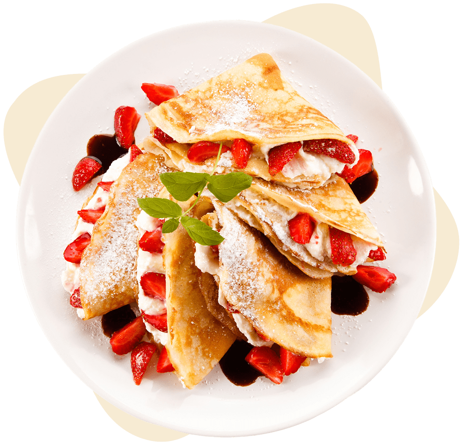 Crepes with strawberries and cream